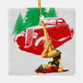 Button Up Girl Classic Car Keramikornament
