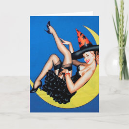 Button-Up Girl Hexe auf der Mond Halloween Card Karte
