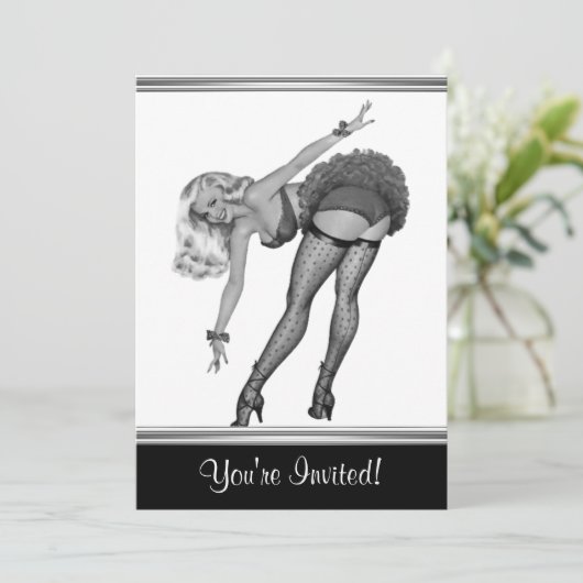 Button-Up Girl im Schwarz-Weiß-Stil 19 Einladung (Stehend Vorderseite)