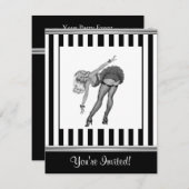 Button-Up-Girl mit schwarzem und weißem Streifen 1 Einladung (Vorne/Hinten)