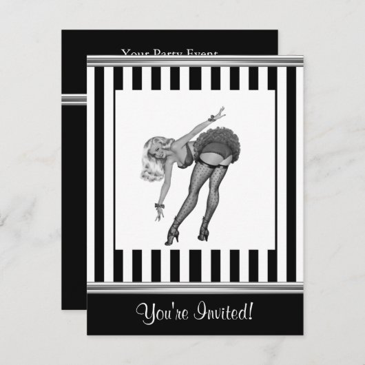 Button-Up-Girl mit schwarzem und weißem Streifen 1 Einladung (Vorne/Hinten)