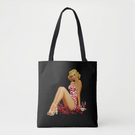 'Button Up Girl' niedlich, sexy, schwarze Tote Bag Tasche (Vorderseite)