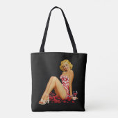 'Button Up Girl' niedlich, sexy, schwarze Tote Bag Tasche (Rückseite)