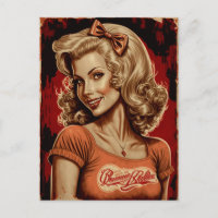 Button-Up Girl Retro Postcard - Vintager Stil