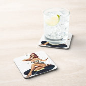 Button Up Girl sitzt auf Record Untersetzer (Rechte Seite)