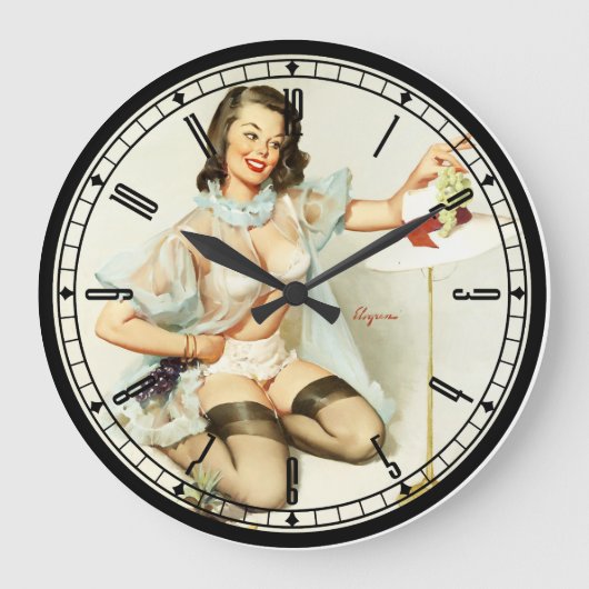 Button-Up-Girl-Wall-Uhr Große Wanduhr (Vorderseite)