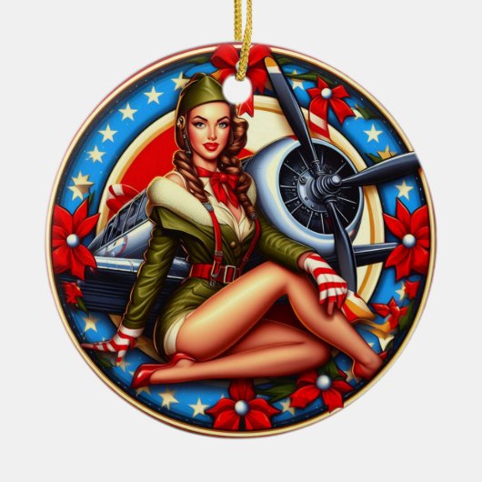 Button-up Girl Weihnachtsdekoration Keramik Ornament (Vorne)