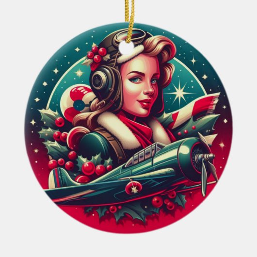 Button-up Girl Weihnachtsdekoration Keramik Ornament (Vorne)