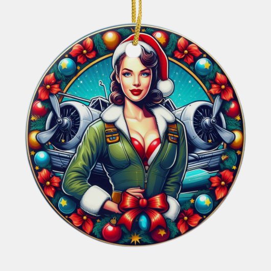 Button-up Girl Weihnachtsdekoration Keramik Ornament (Vorne)