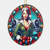 Button-up Girl Weihnachtsdekoration Keramik Ornament (Links)