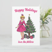 Button Up Girl Weihnachtskarten Einladung (Stehend Vorderseite)