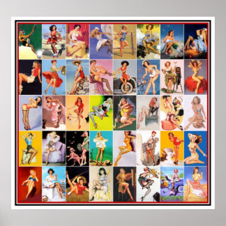 Button up Girls Art Vintag Retro Print Collage 2 Poster