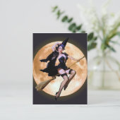 Button-Up-Hexe gegen einen Erntemond Postkarte (Stehend Vorderseite)