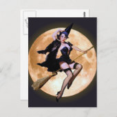 Button-Up-Hexe gegen einen Erntemond Postkarte (Vorne/Hinten)