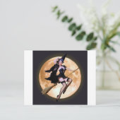 Button-Up-Hexe gegen einen Erntemond Postkarte (Stehend Vorderseite)