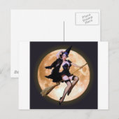 Button-Up-Hexe gegen einen Erntemond Postkarte (Vorne/Hinten)