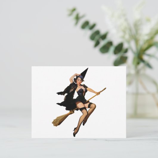 Button-Up-Hexe Postkarte (Stehend Vorderseite)