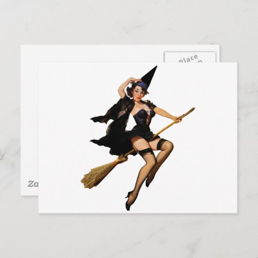 Button-Up-Hexe Postkarte (Vorne/Hinten)