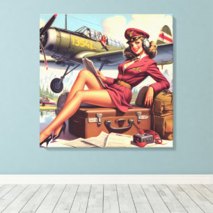 Button-Up-Illustration des Vintagen Flugzeugs Leinwanddruck