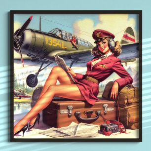 Button-Up-Illustration des Vintagen Flugzeugs Poster