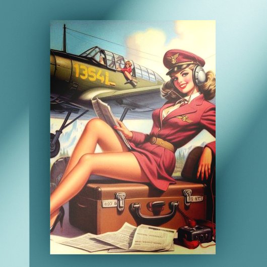 Button-Up-Illustration des Vintagen Flugzeugs Postkarte