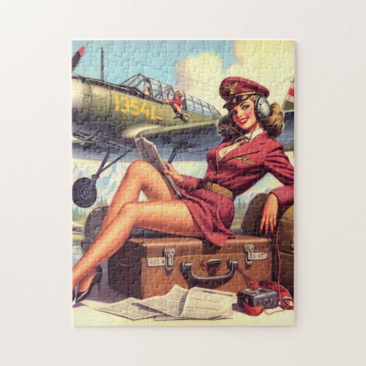 Button-Up-Illustration des Vintagen Flugzeugs Puzzle (Vertikal)