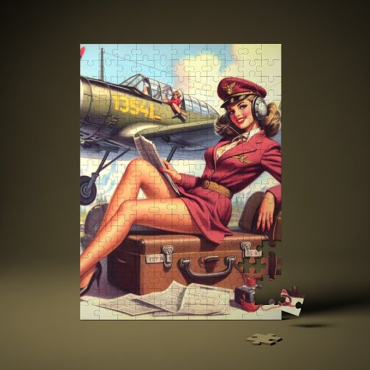 Button-Up-Illustration des Vintagen Flugzeugs Puzzle