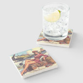 Button-Up-Illustration des Vintagen Flugzeugs Steinuntersetzer (Seitenansicht)