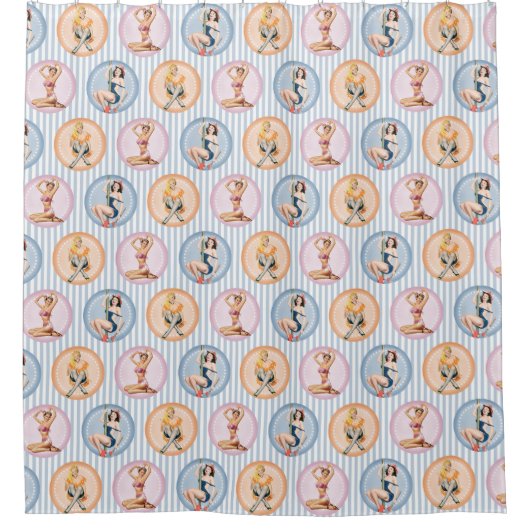 Button Up Ladys - Retro Models Pinups Duschvorhang (Vorderseite)