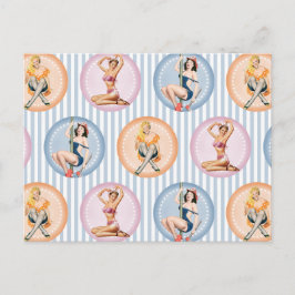 Button Up Ladys - Retro Models Pinups Postkarte