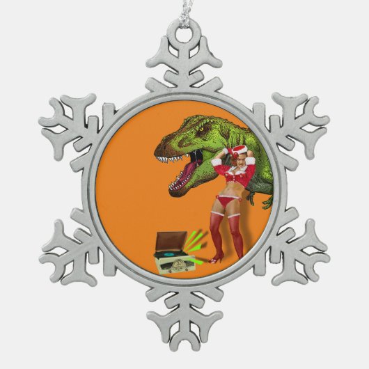 Button-up Navideña Jurásica Schneeflocken Zinn-Ornament (Vorderseite)