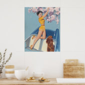 Button-up Posing im Auto mit Hund Poster (Küche)