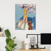 Button-up Posing im Auto mit Hund Poster (Heimbüro)