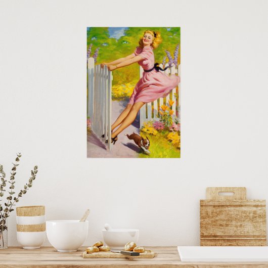 Button-up-Spielzeit mit Hund Poster (Küche)