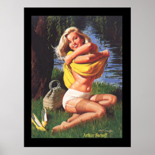 Button-Up Surfing Girl 2 Vintage Poster