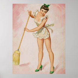 Button-Up Sweeping Woman Art Poster
