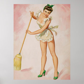 Button-Up Sweeping Woman Art Poster