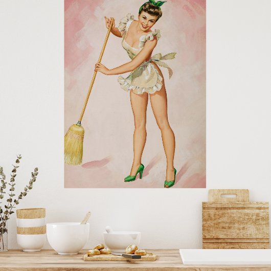 Button-Up Sweeping Woman Art Poster (Küche)