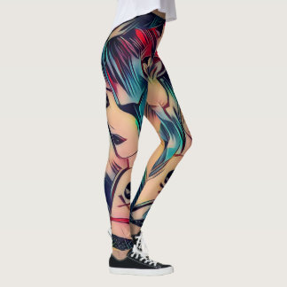Button-Up Tattooed Gothic Girls mit Blauer Haare Leggings