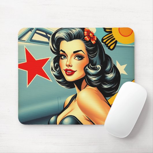 Button Up Vintag Nose Art Mousepad (Mit Mouse)