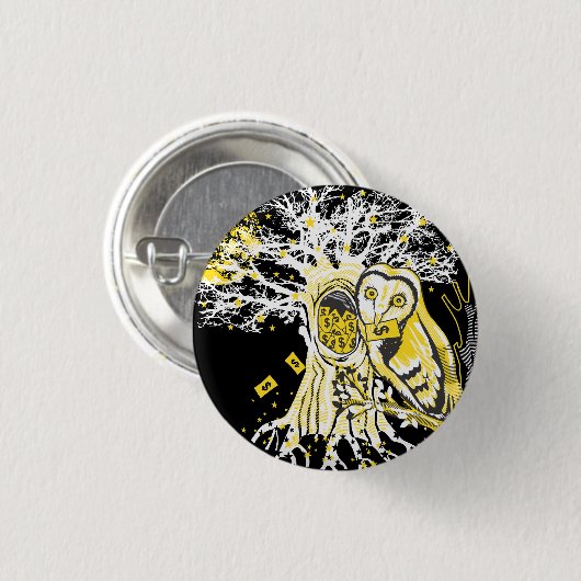 Button – Urban Tree Owl & Wealth Surreal Pop-Art  (Vorne & Hinten)