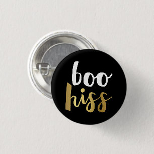 Button "White & Gold Boo Hiss"