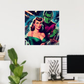 Button zur Retro-Science Fiction Poster (Heimbüro)