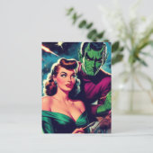 Button zur Retro-Science Fiction Postkarte (Stehend Vorderseite)