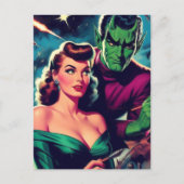 Button zur Retro-Science Fiction Postkarte (Vorderseite)