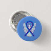 Buttone des Blue and Lila Ribbon Awareness Angel Button (Vorne & Hinten)