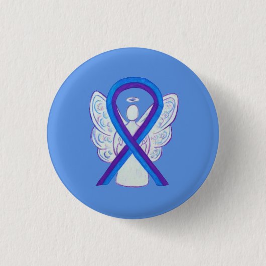 Buttone des Blue and Lila Ribbon Awareness Angel Button (Vorderseite)