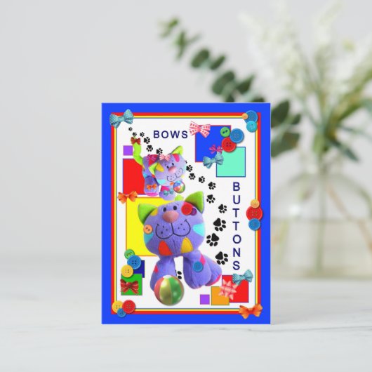 BUTTONS & BOWS Kätzchen Postkarte (Stehend Vorderseite)