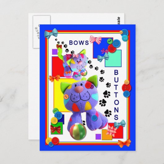 BUTTONS & BOWS Kätzchen Postkarte (Vorne/Hinten)