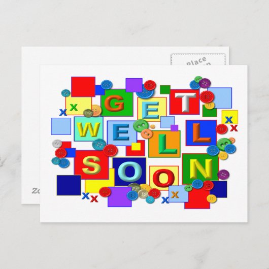 BUTTONS ~ Get Well Postcard Postkarte (Vorne/Hinten)